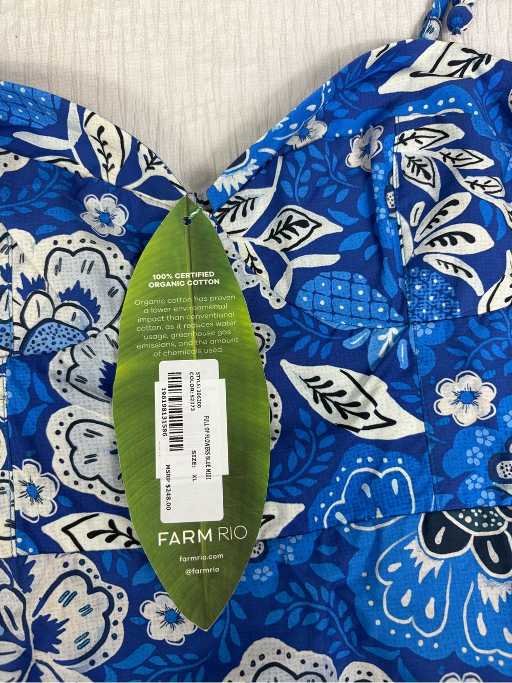 FARM Rio Blue & White Floral Tiered Sundress with Spaghetti Straps - Picture 3 of 11